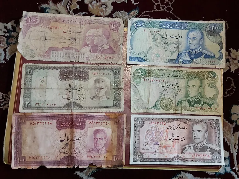 6 عدد اسکناس زیبای دوره محمد رضا مطابق تصویر