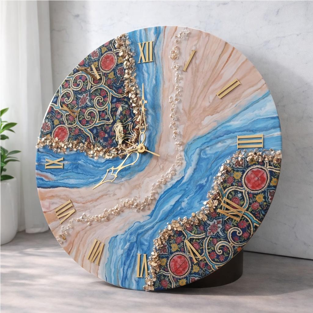 ساعت رزینی طرح کاشی سنتی