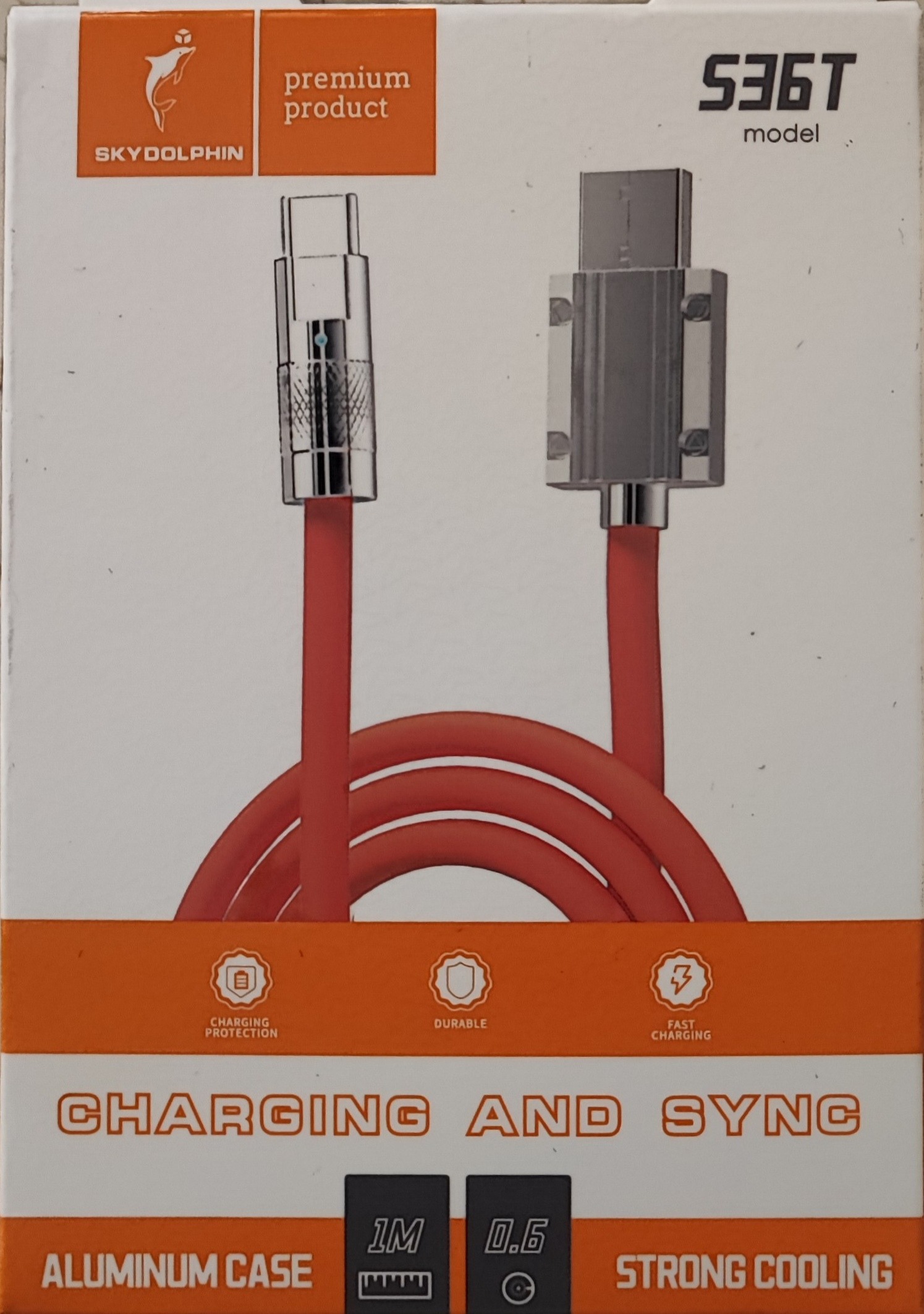 کابل شارژ SkyDolphin ال ای دار ، نارنجی