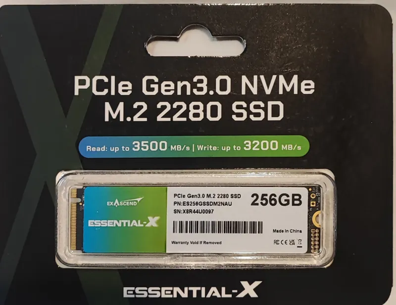 SSD M.2 NVMe ExAscend Essential X ظرفیت 256 گیگ