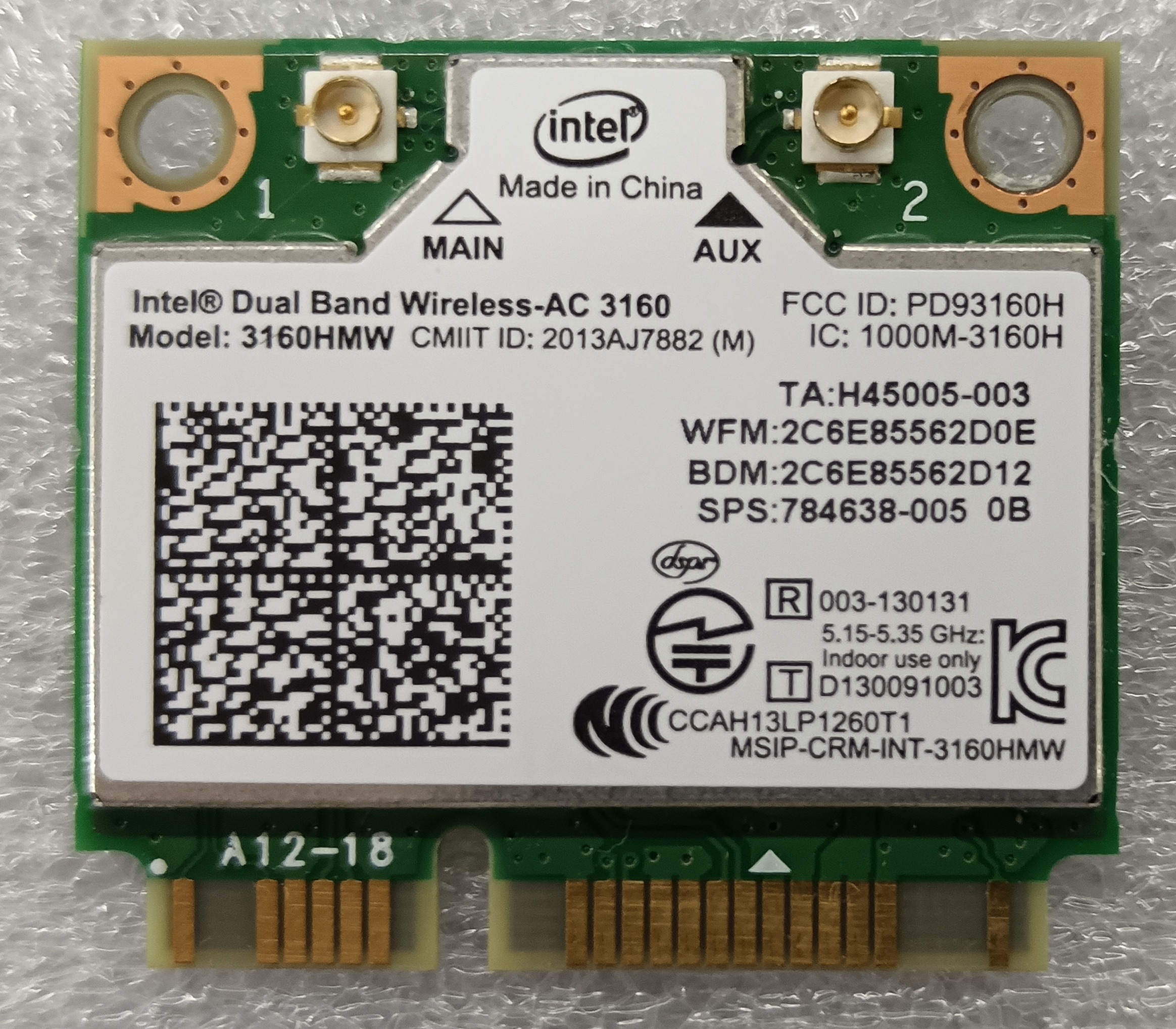 کارت شبکه اینتل مدل Intel Wireless-AC 3160HMW