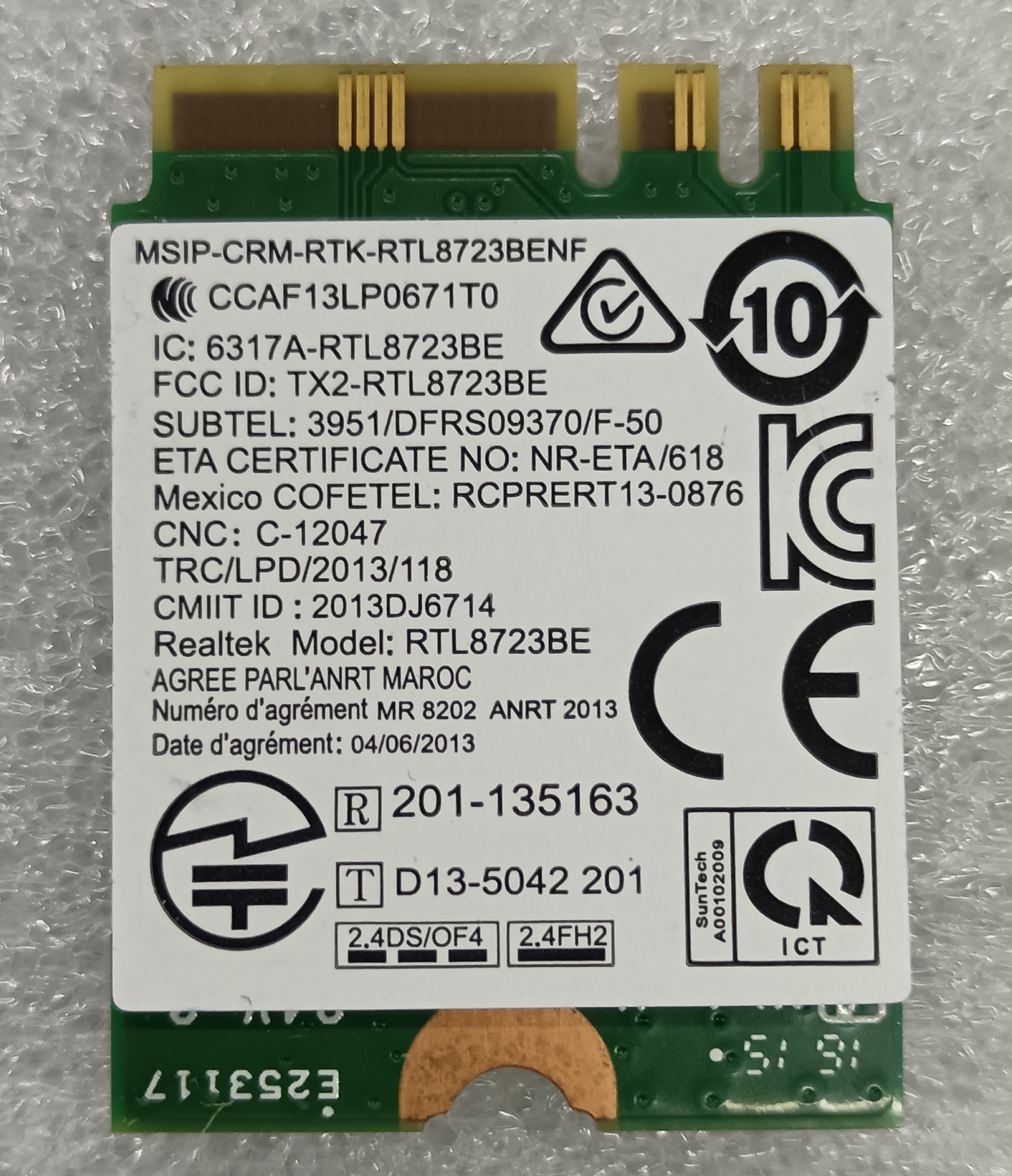 کارت وایرلس لپ تاپ مدل Realtek RTL8723BE