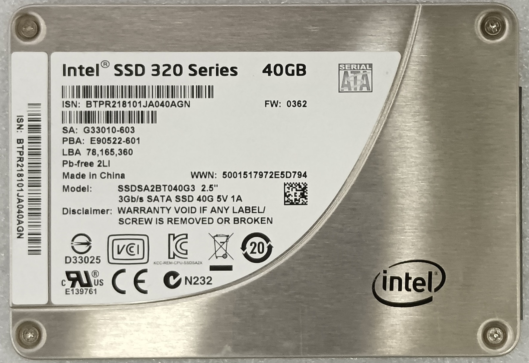 اس اس دی اینترنال اینتل مدل (320 Series)-40GB