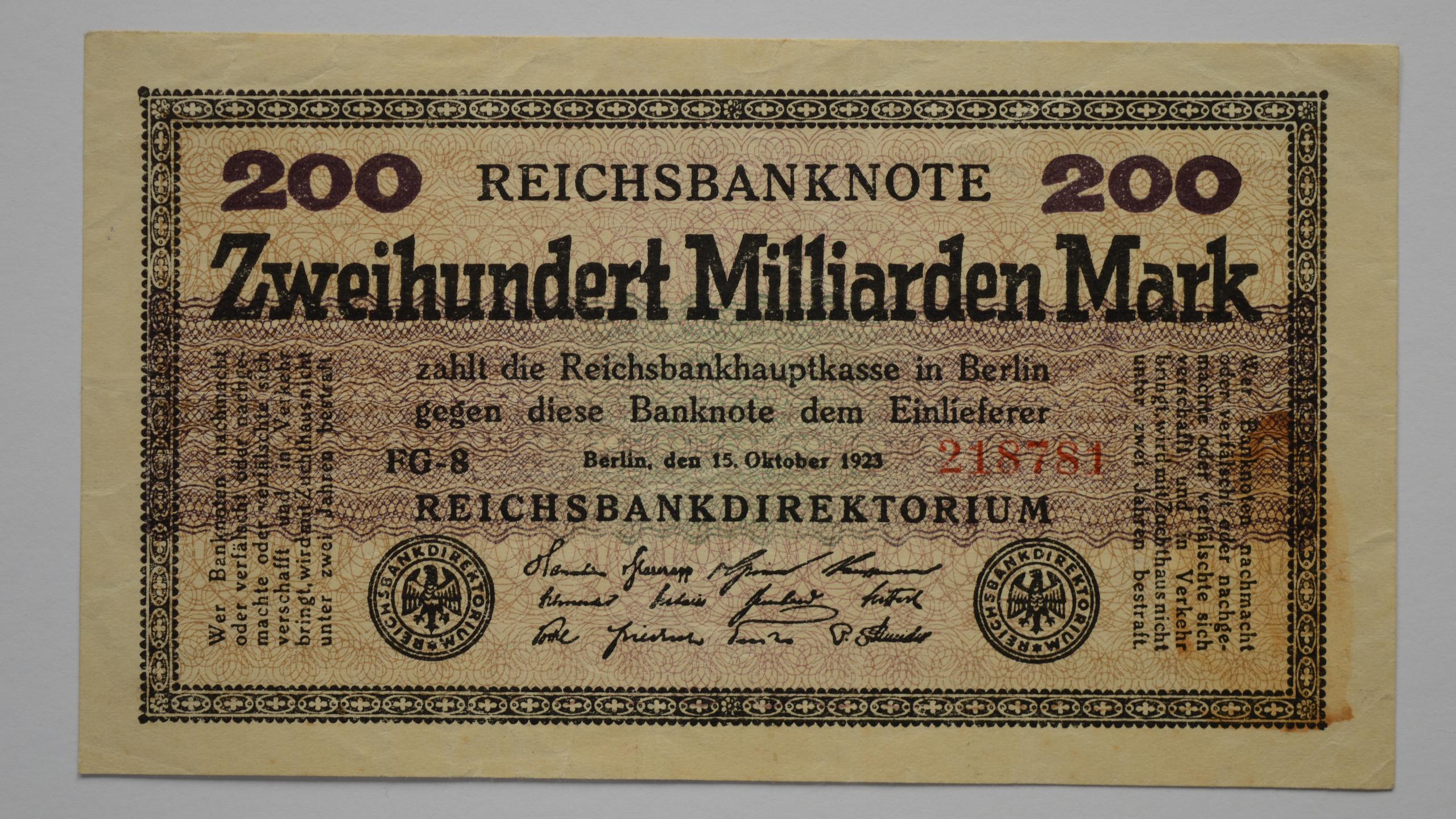 اسکناس کمیاب 200 میلیارد مارک آلمان 1923