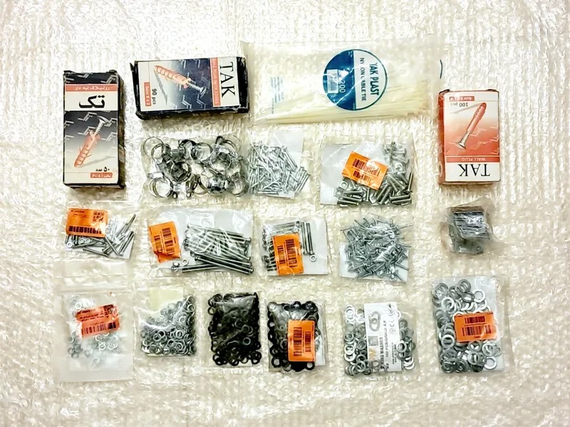 پک 18بسته پیچ،مهره،رولپلاک،بست،واشر،ساخت تایوان