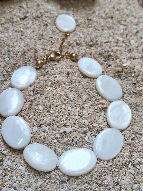 دستبند فری سایز صدف طبیعی طرح بیضی کد E 262