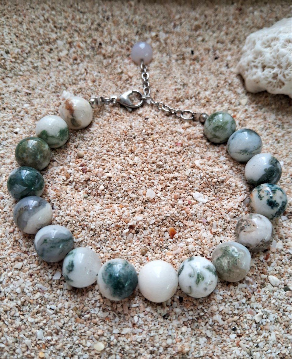 دستبند عقیق خزه ای کد 531 E