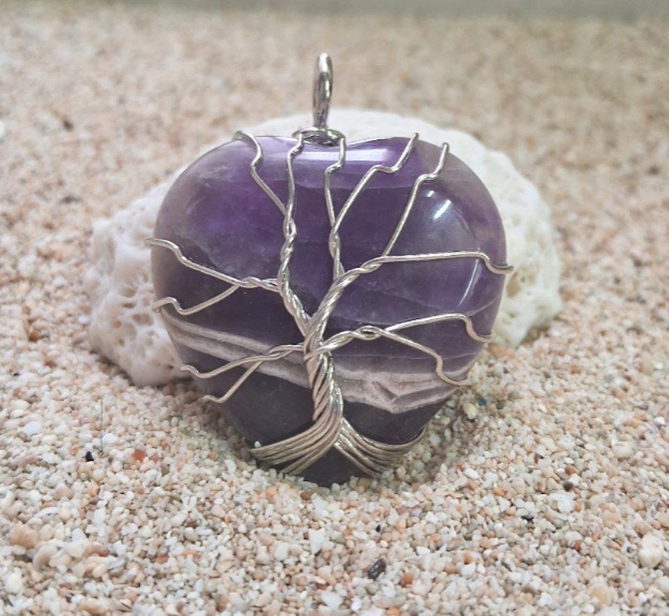 آویز آمتیست سیم بافت طرح قلب کد 481 E