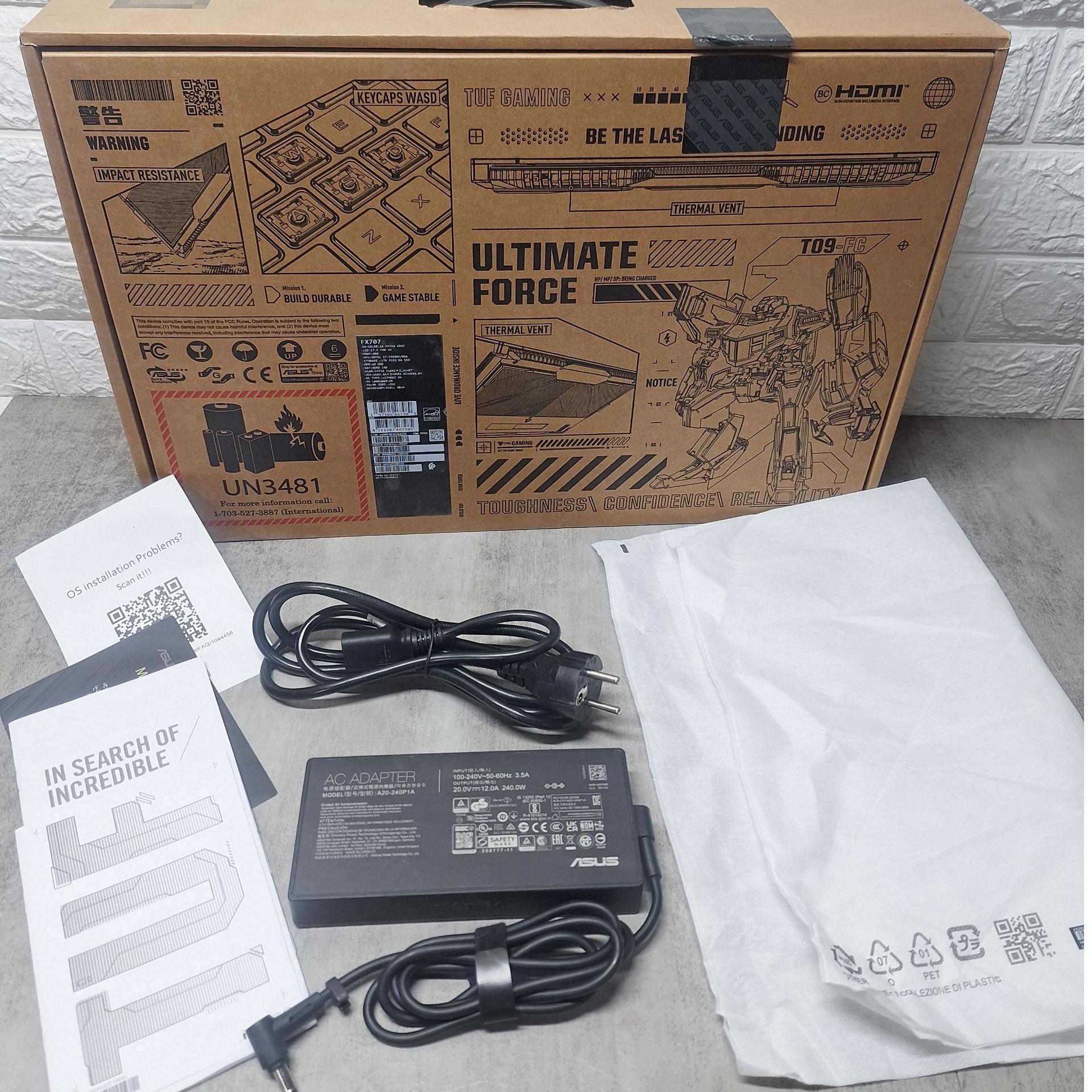 جعبه و شارژر اصلی لپ تاپ FX707 ایسوس