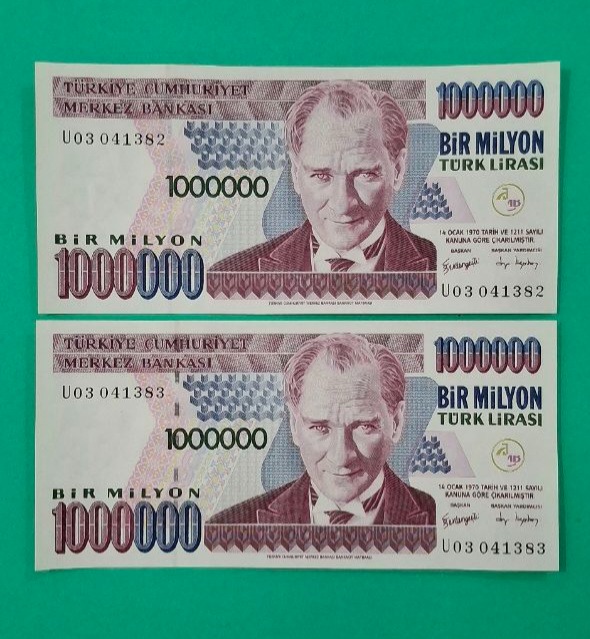 اسکناس یک میلیون لیر ترکیه جفت بانکی کمیاب