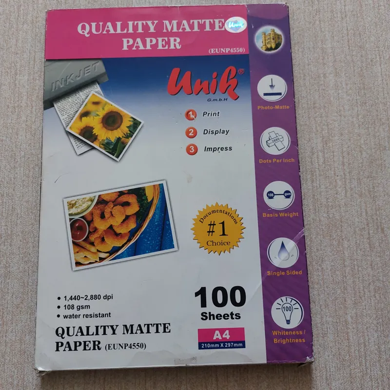 کاغذ مخصوص عکسA4. ساخت تایوان100برگ