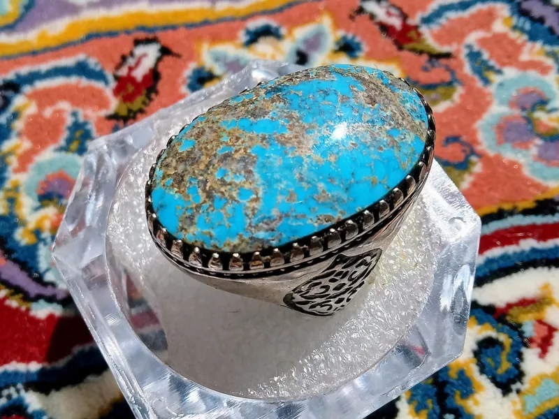 انگشتر 9 درشت  فیروزه نیشابور تمام مغز آبی شجر