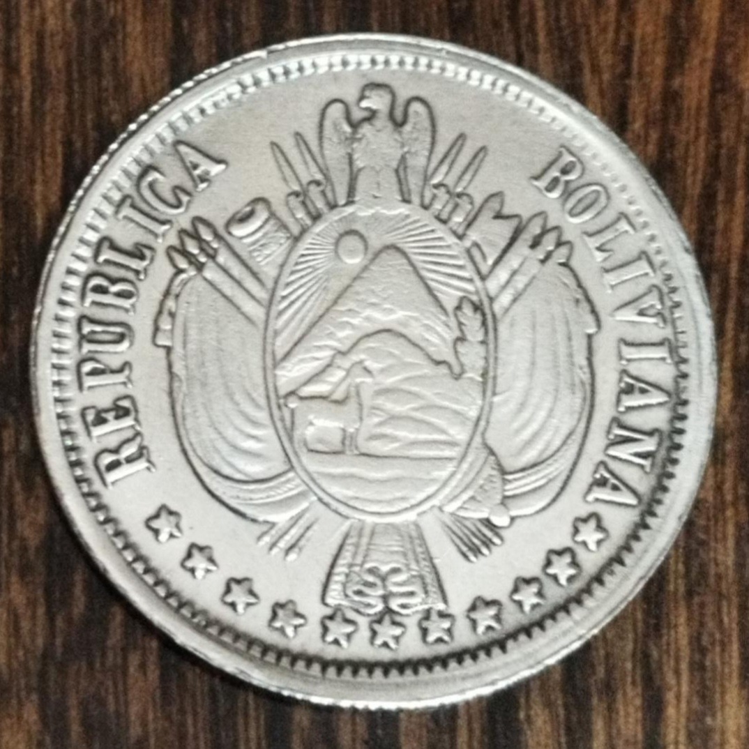 سکه روکش نقره کشور بولیوی تاریخ 1876 م