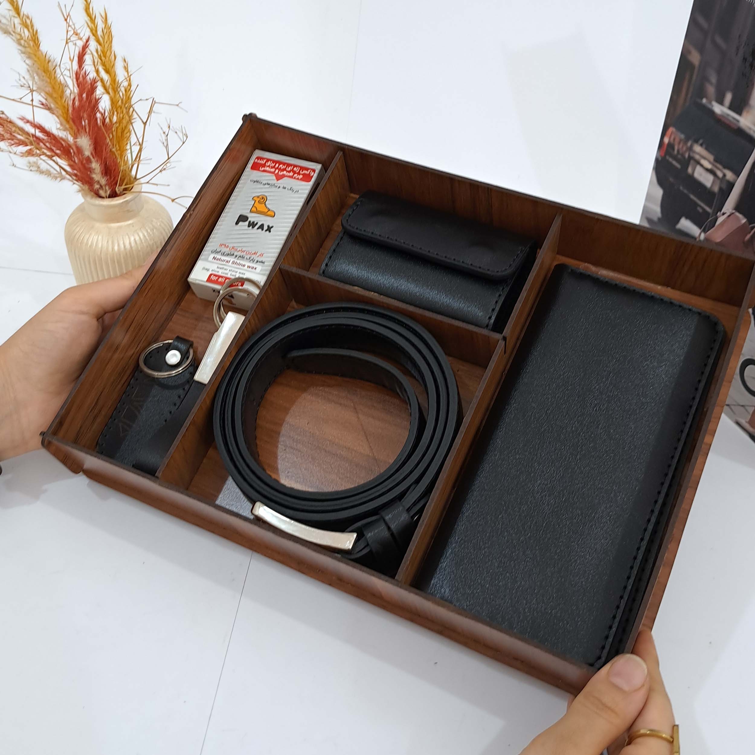 ست هدیه چرم طبیعی ساده مشکی