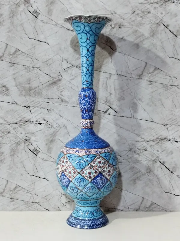 گلدان مسی تماما مینا کاری ونقاشی هنر دست