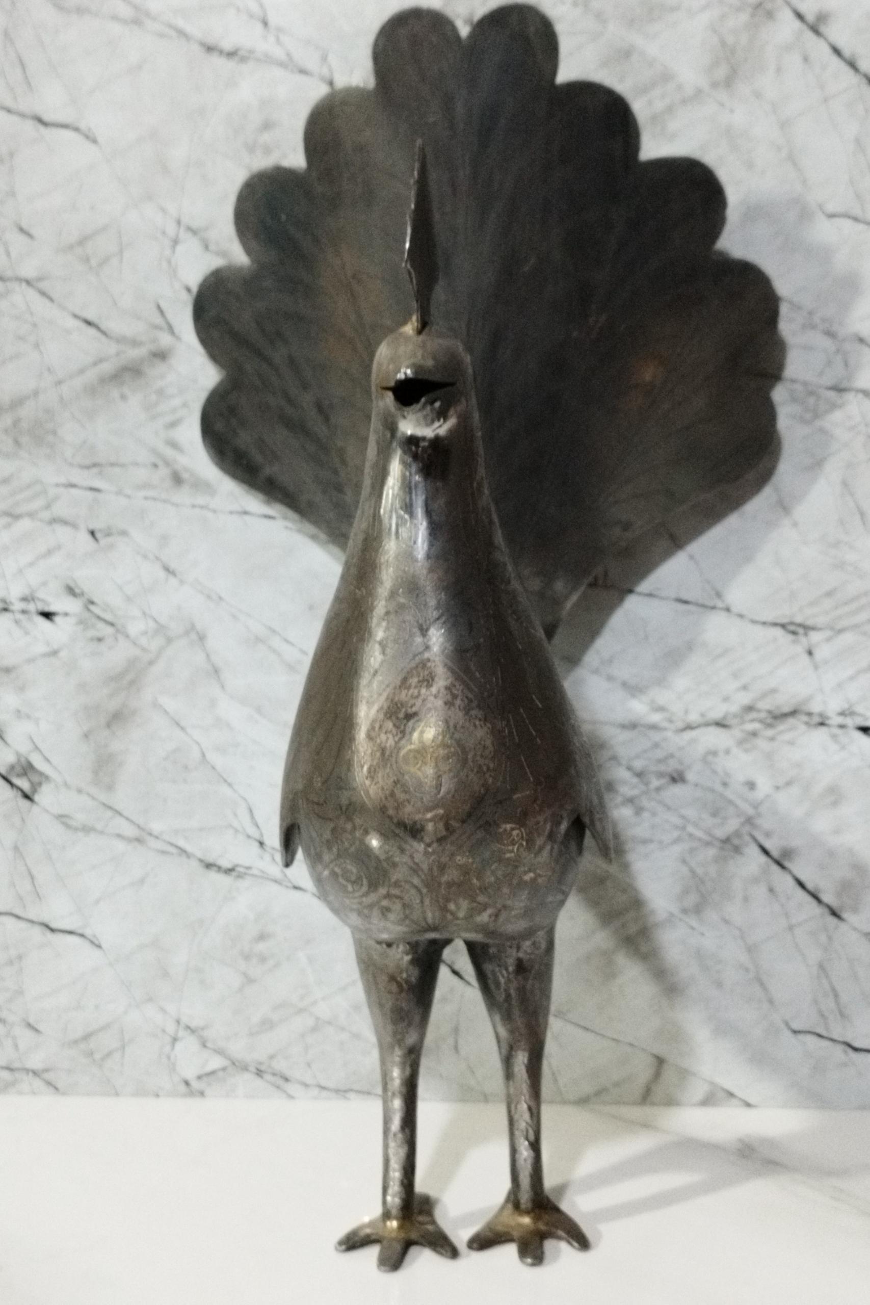 مجسمه خروس قدیمی تمام نقره کوب