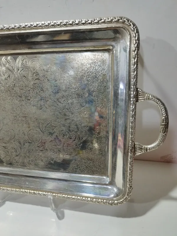 سینی سیلور دسته دار قدیمی نقش دار