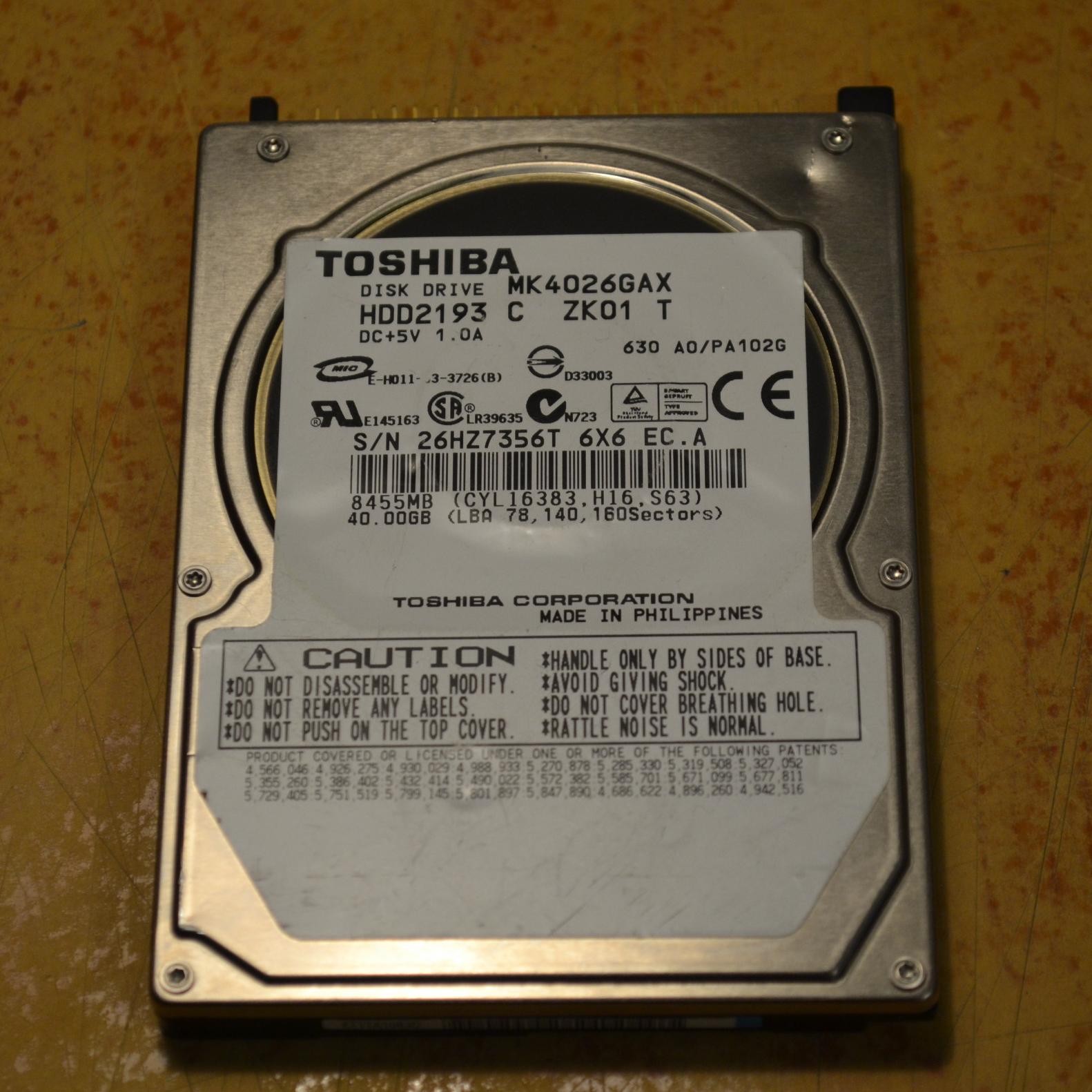 هارد لپ تاپ 44 پین 2.5 اینچ 40 گیگابایت TOSHIBA