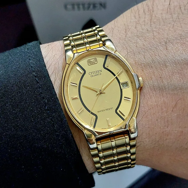 CITIZEN ژاپن روکش آبکاری طلا تقویم دار با جعبه