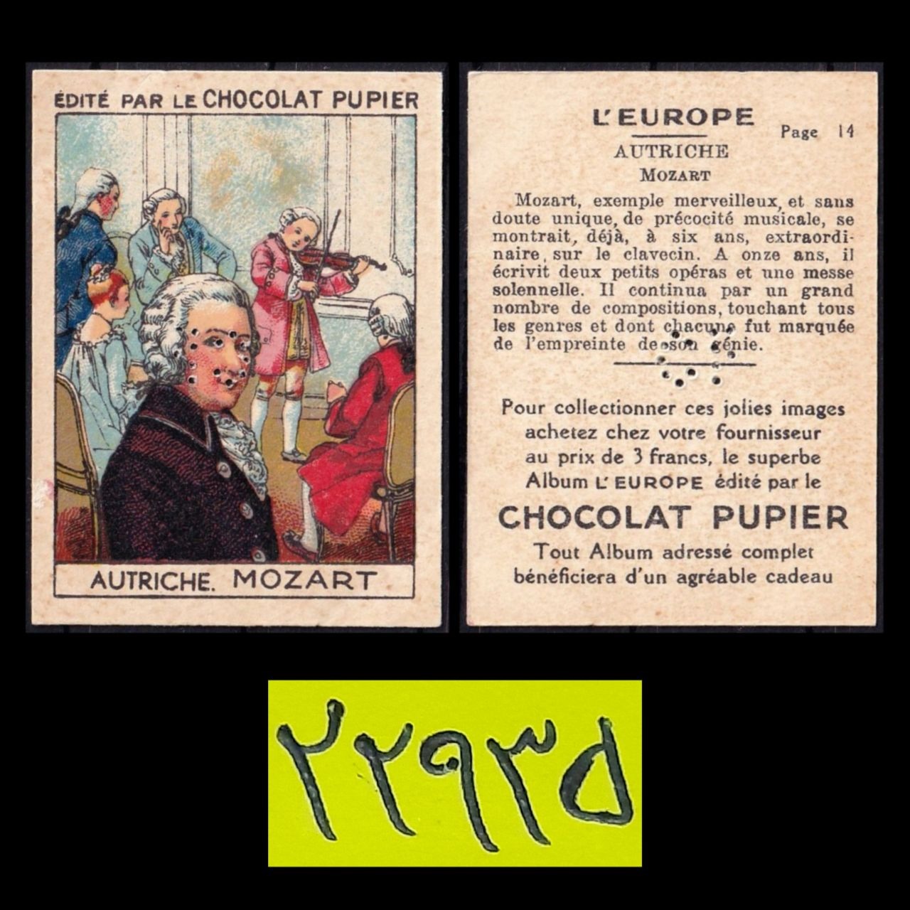 موزارت،کارت شکلات موسیقی،فرانسه،پرفین