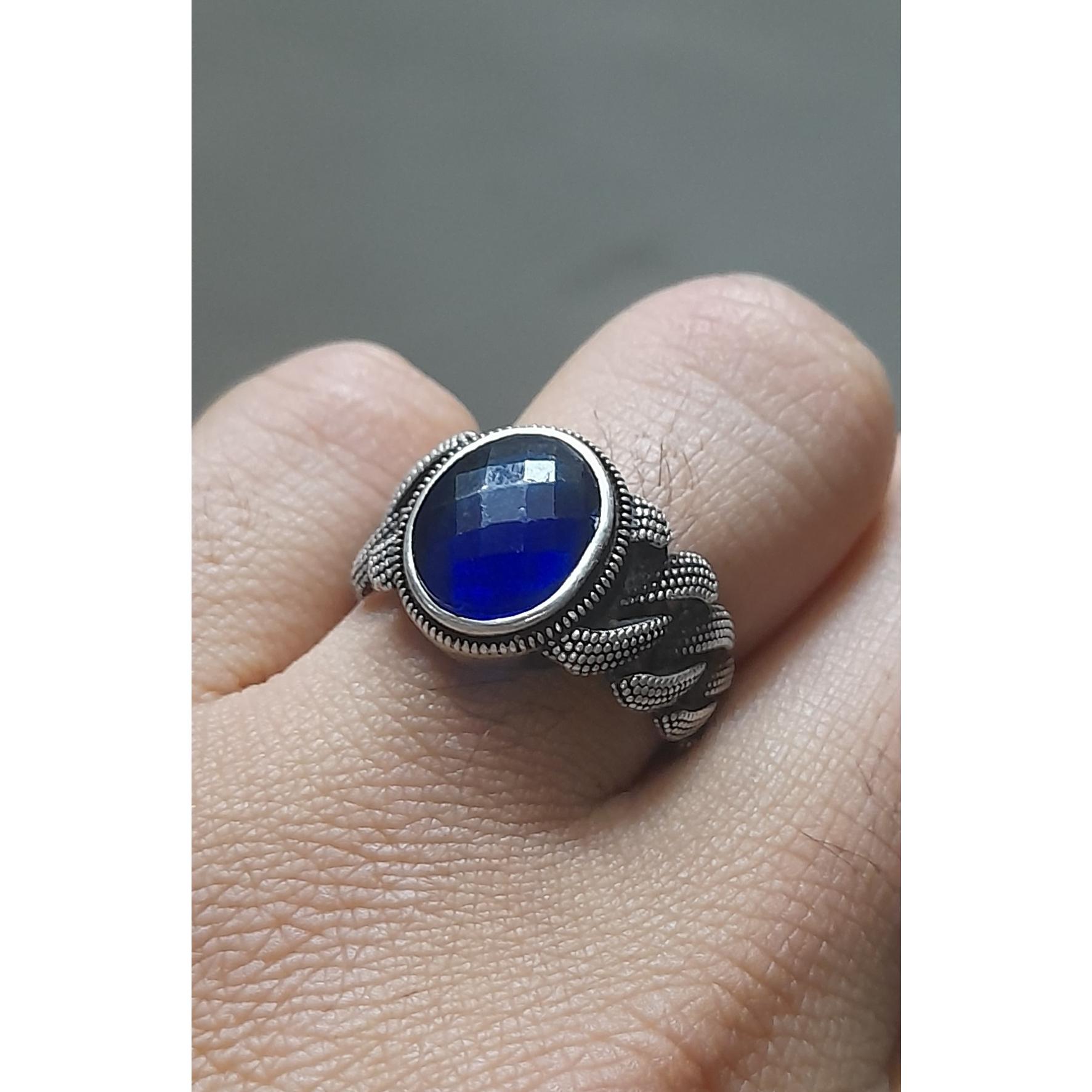 انگشتر نقره ایتالیا .نگین کبود