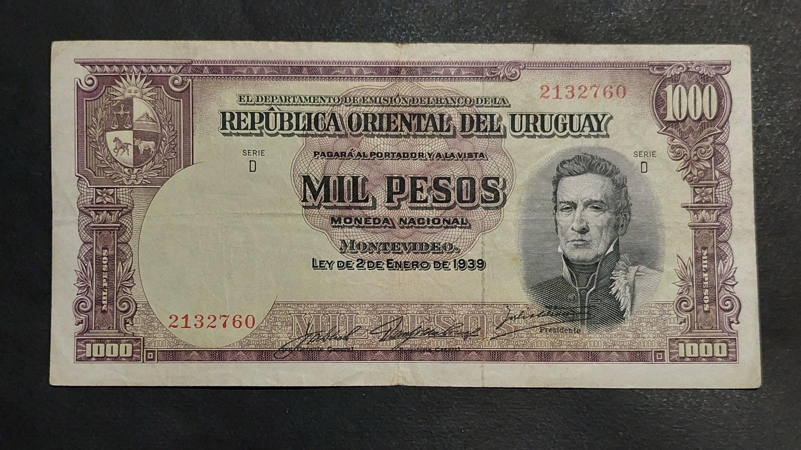 1000 پزو اروگوئه 1939