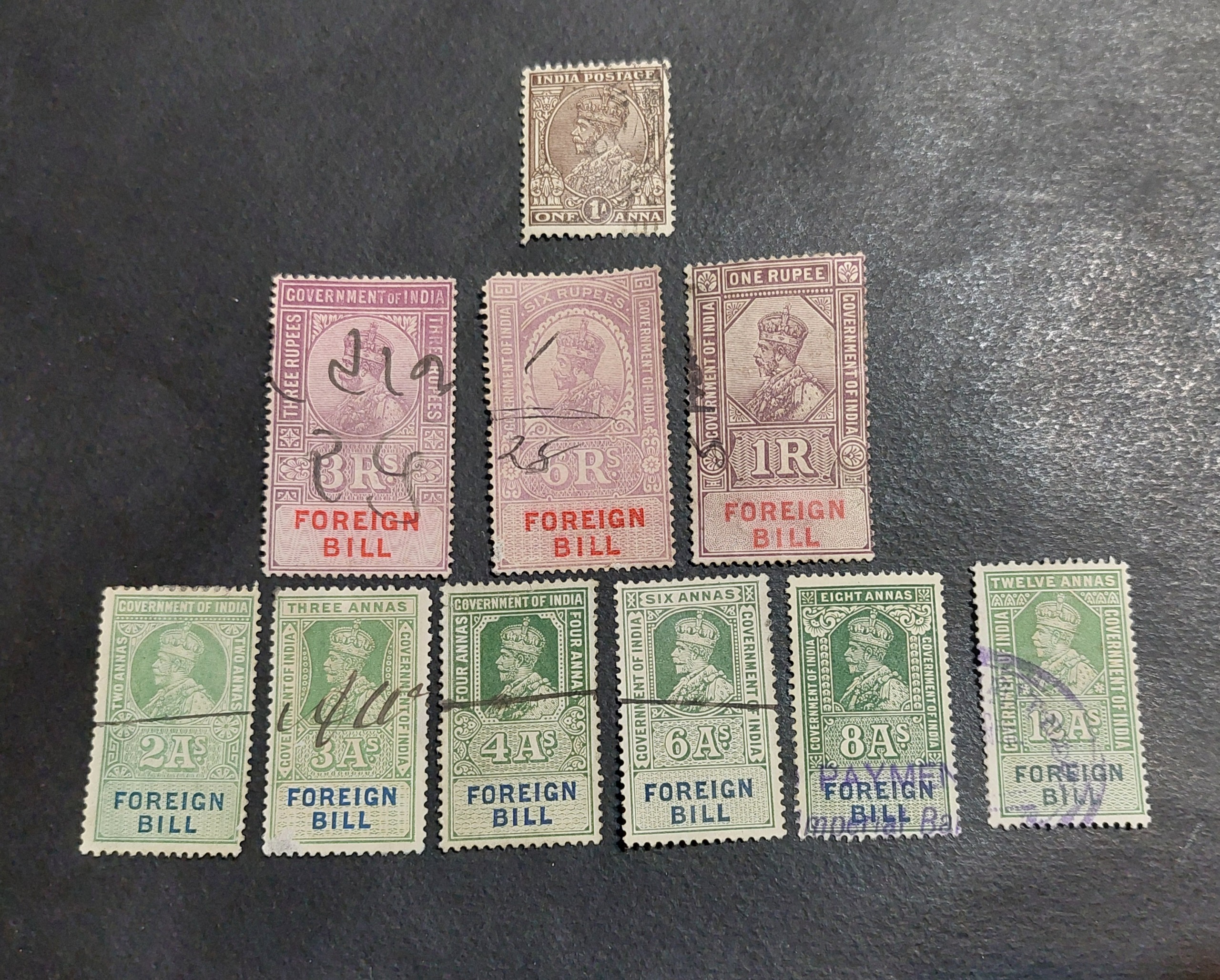 10 عدد تمبر هند با تصویر جرج پنجم