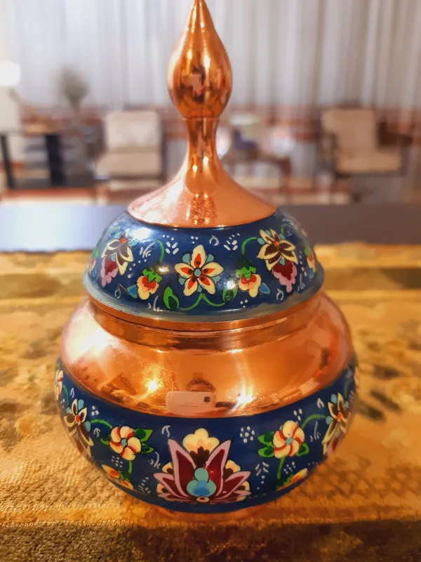 قندان مسی میناکاری نو (قدیمی نیست)