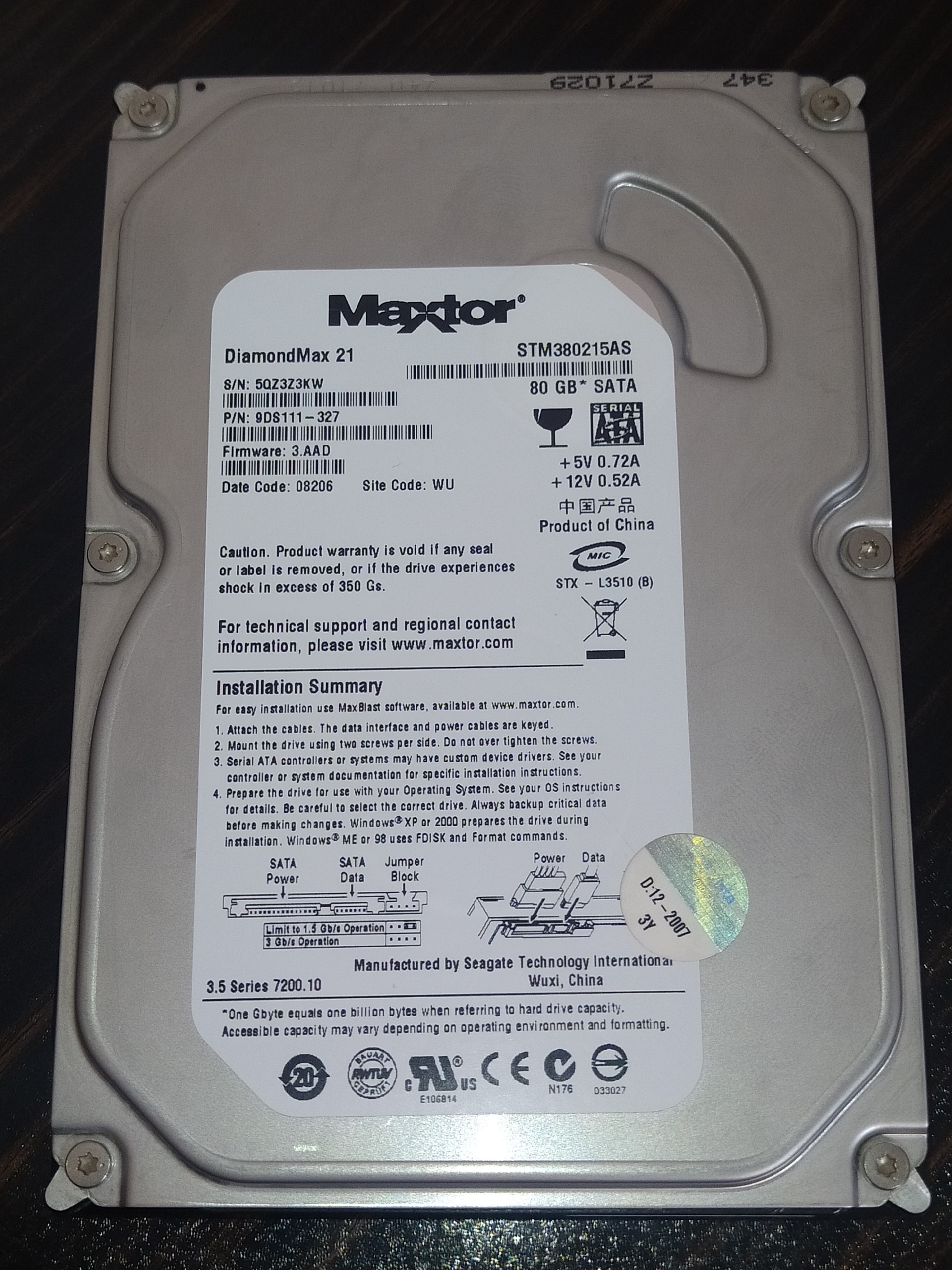 هارد مکستور 80 گیگ ساتا (سلامت 100 درصد) Maxtor