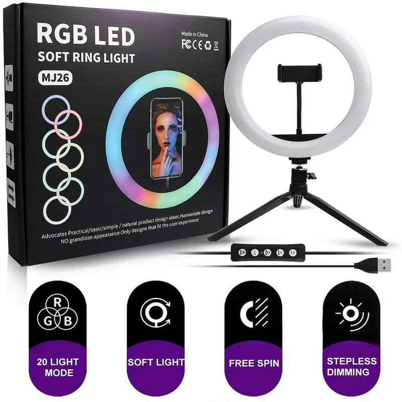 رینگ لایت RGB (سایز 10 اینچ)پایه رو میزی