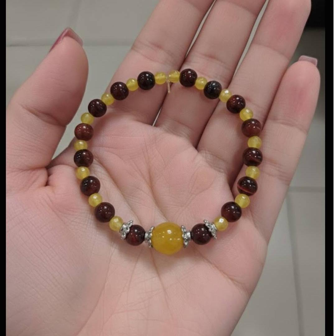 دستبند چشم ببر و عقیق زرد