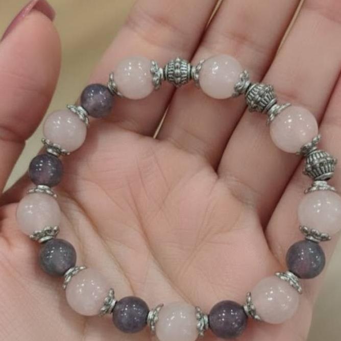 دستبند رزکوارتز و آمتیست