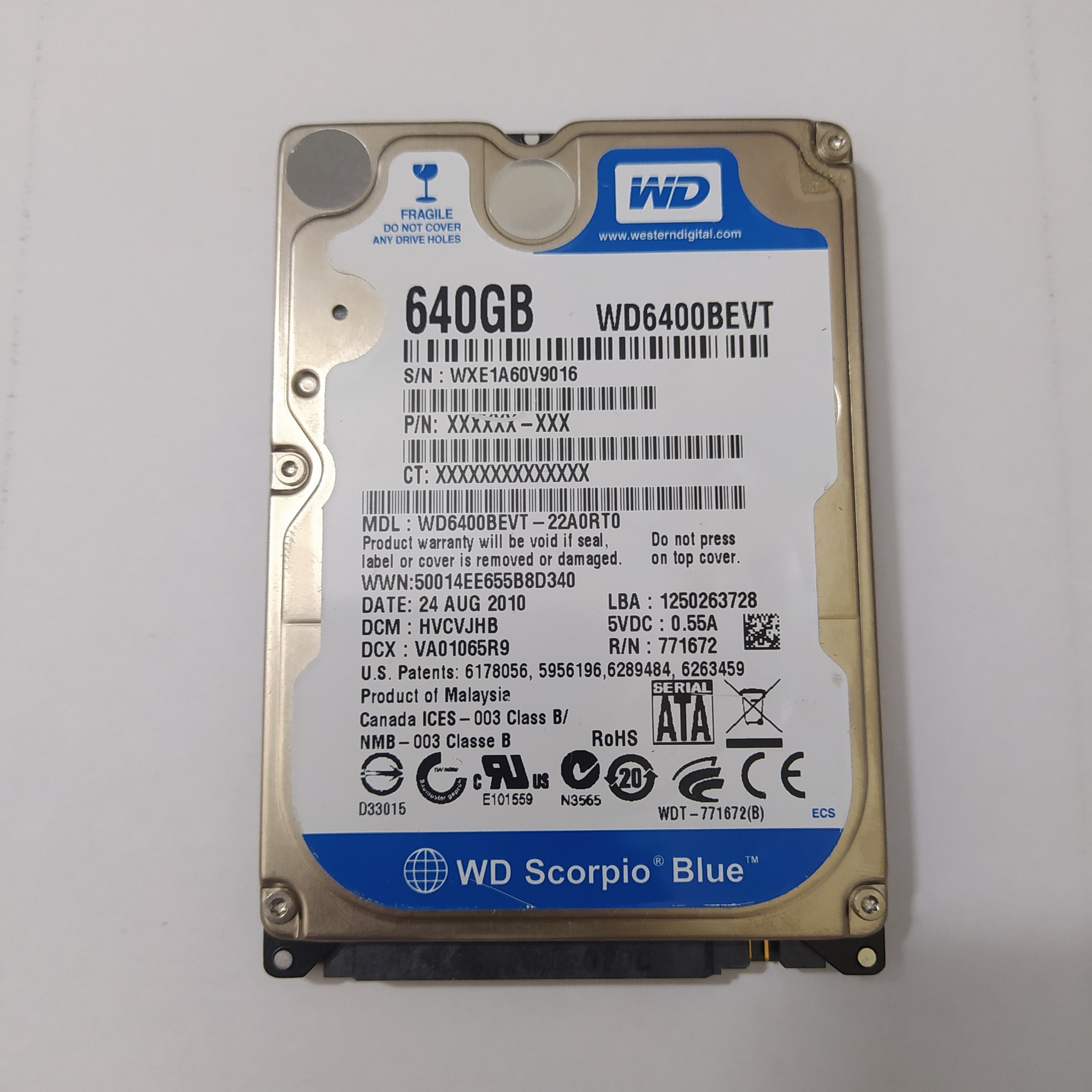 هارد لپ تاپ 640 گیگ سلامت 100