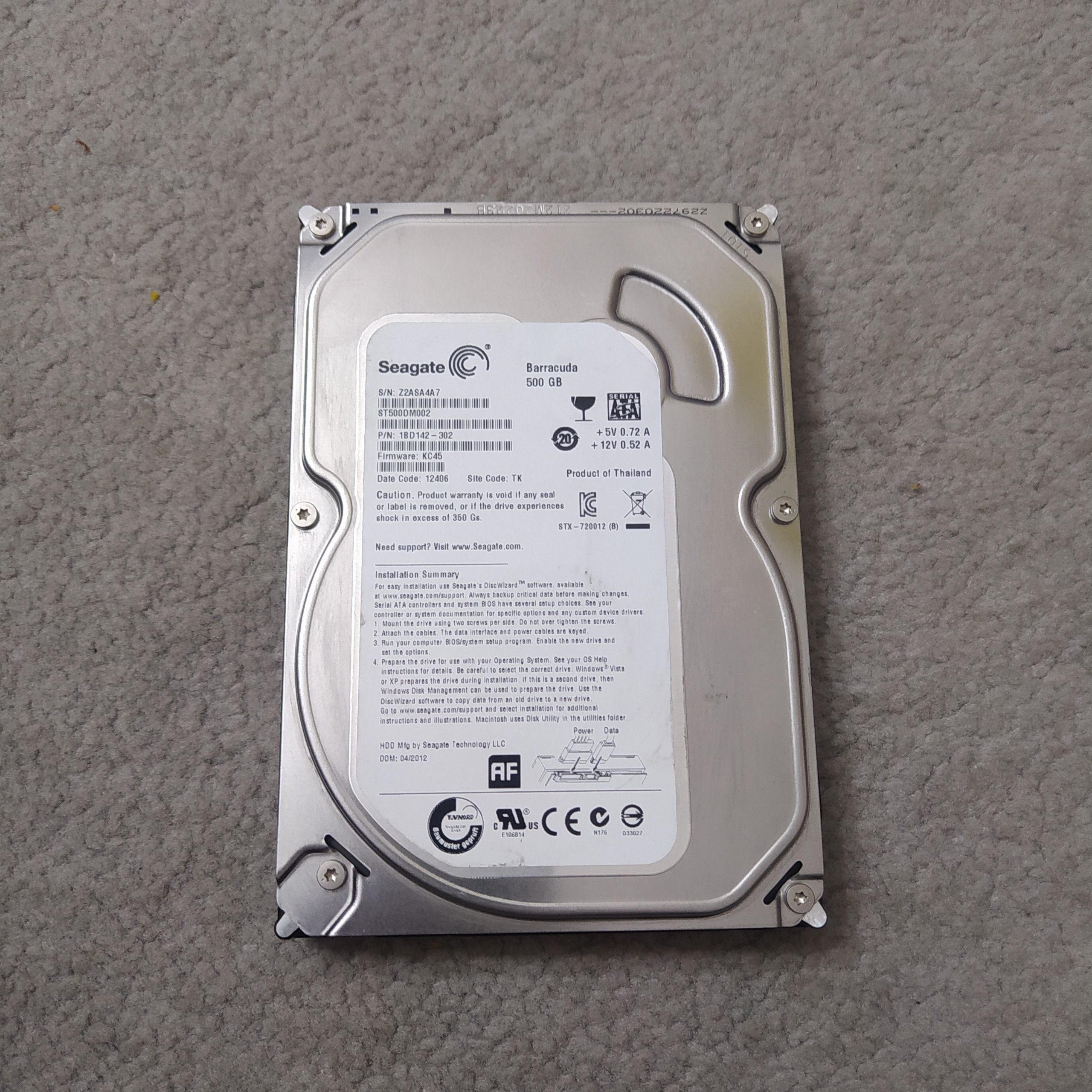 هارد 500 گیگ سلامت 100 کم کار