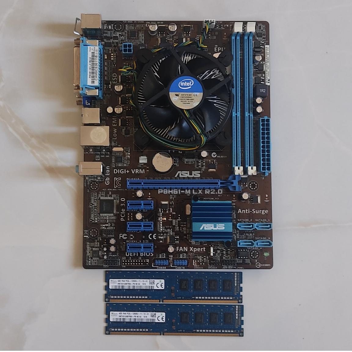 مادربردASUS P8H61-M LX R2باCPU G1620،فن و 8گیگ رم