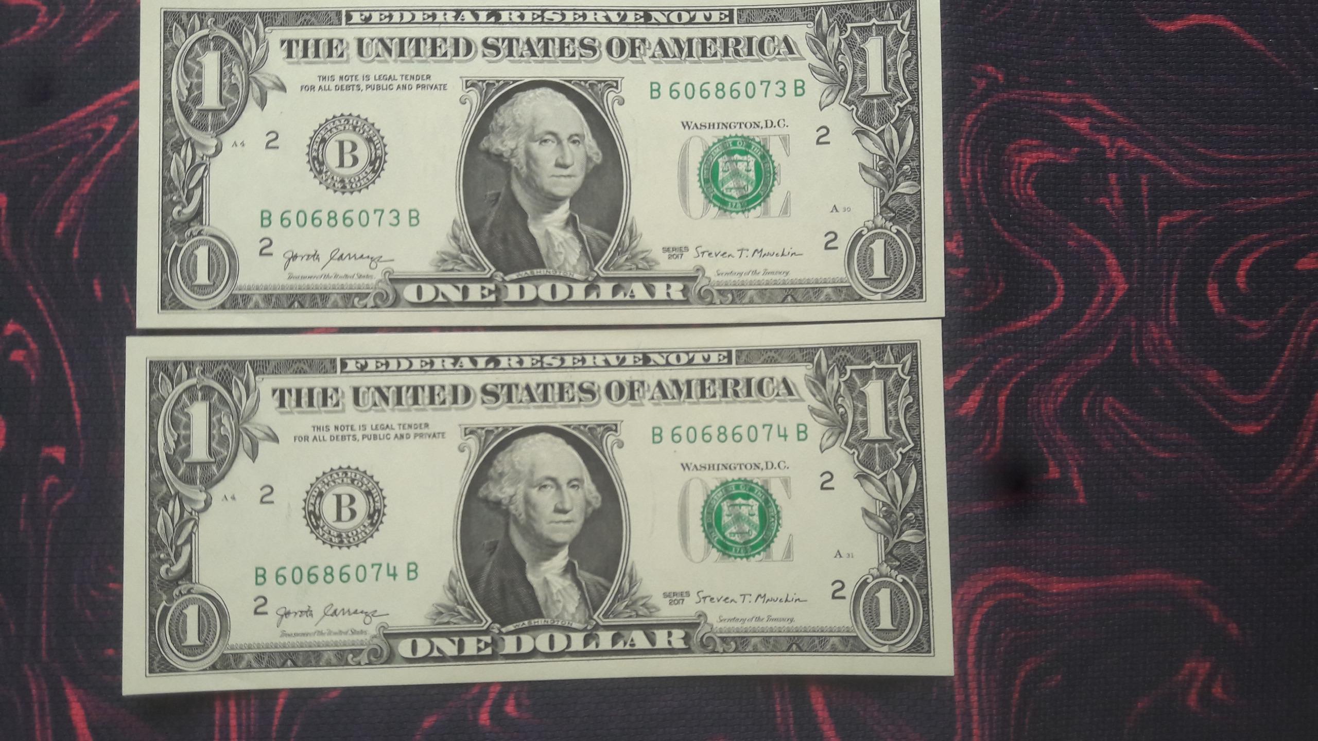 اسکناس جفت 1دلاری2017نیویورک شماره قشنگ