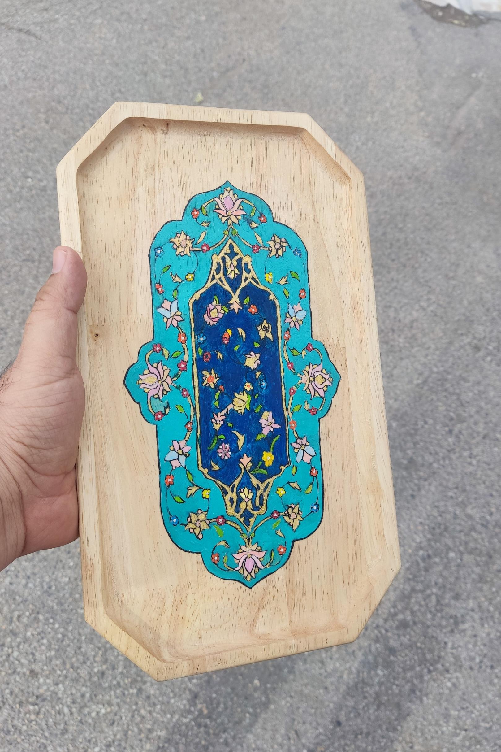 سینی چوبی نقاشی شده با دست