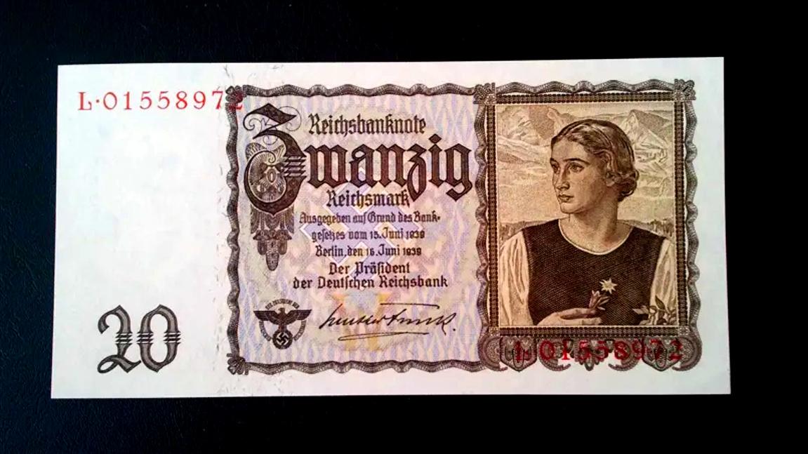 20 رایش مارک آلمان نازی 1939 بانکی نایاب