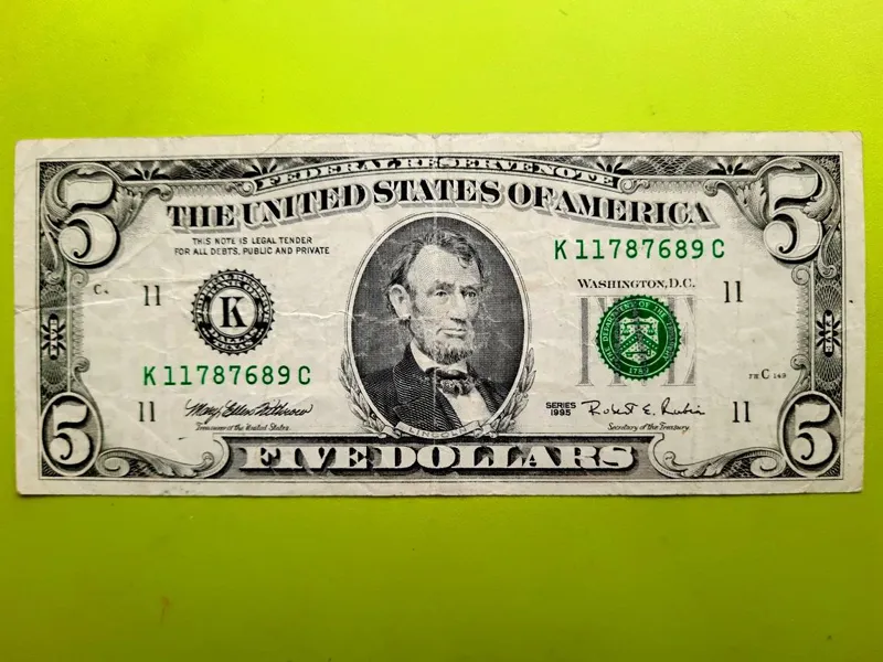 5 دلار مهر سبز 1995 کمیاب