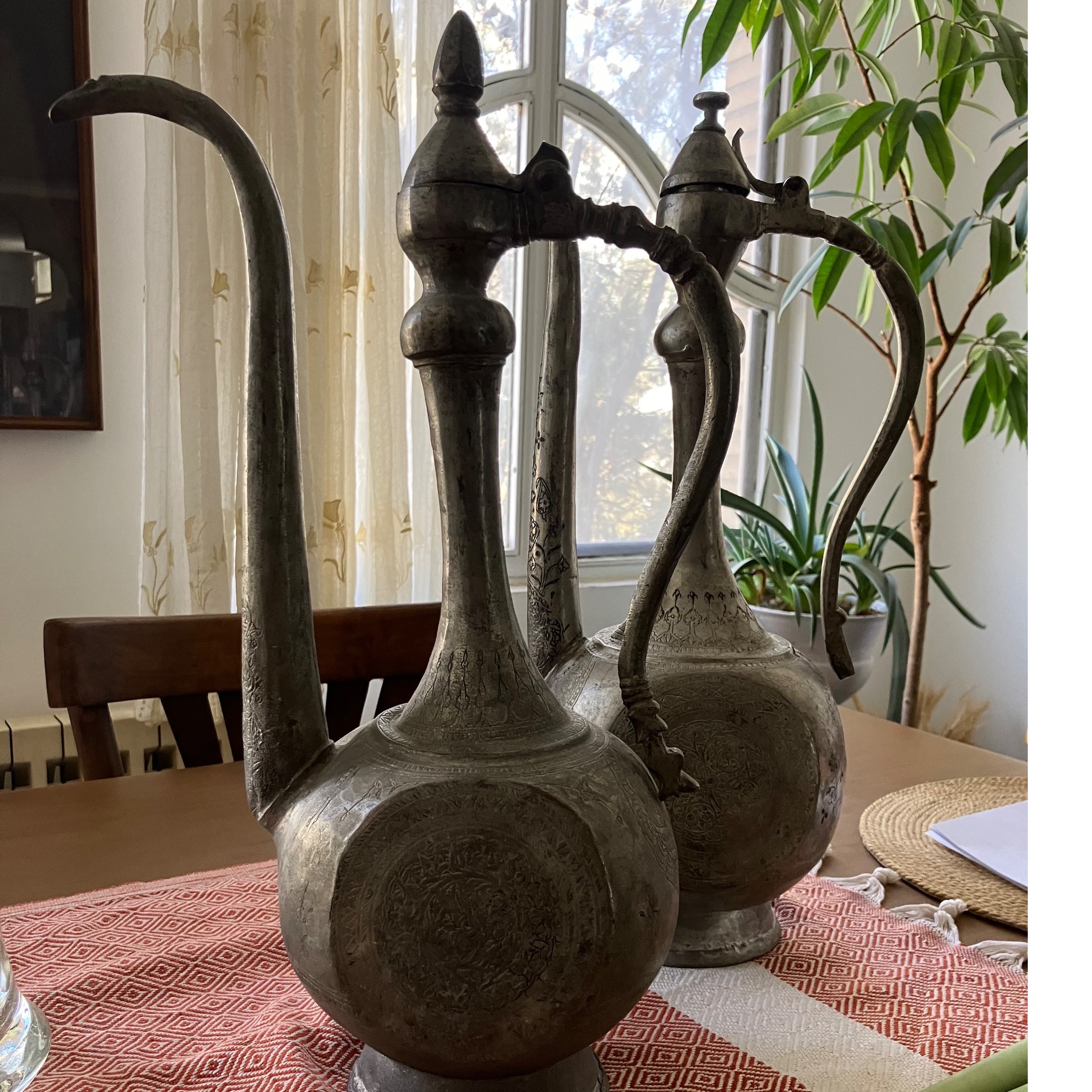 یک جفته آفتابه مسی قدیمی/ تمام قلمکار