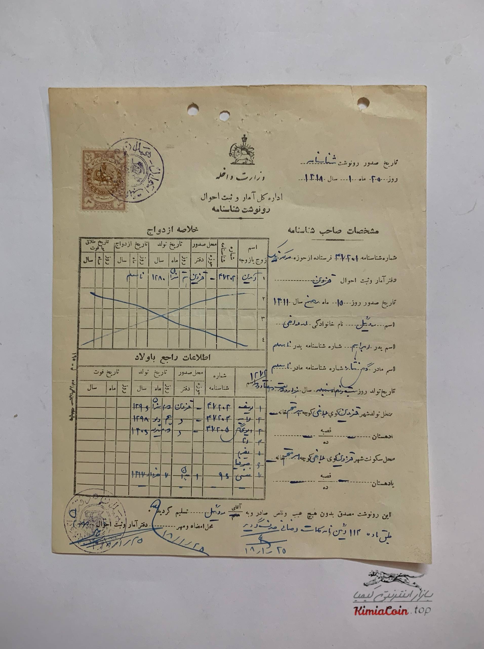 رونوشت شناسنامه دوره پهلوی