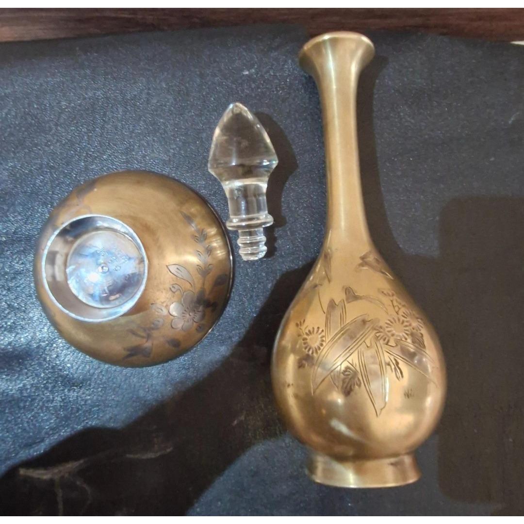 تنگ و پیاله برنجی قلمکاری قدیمی 1099