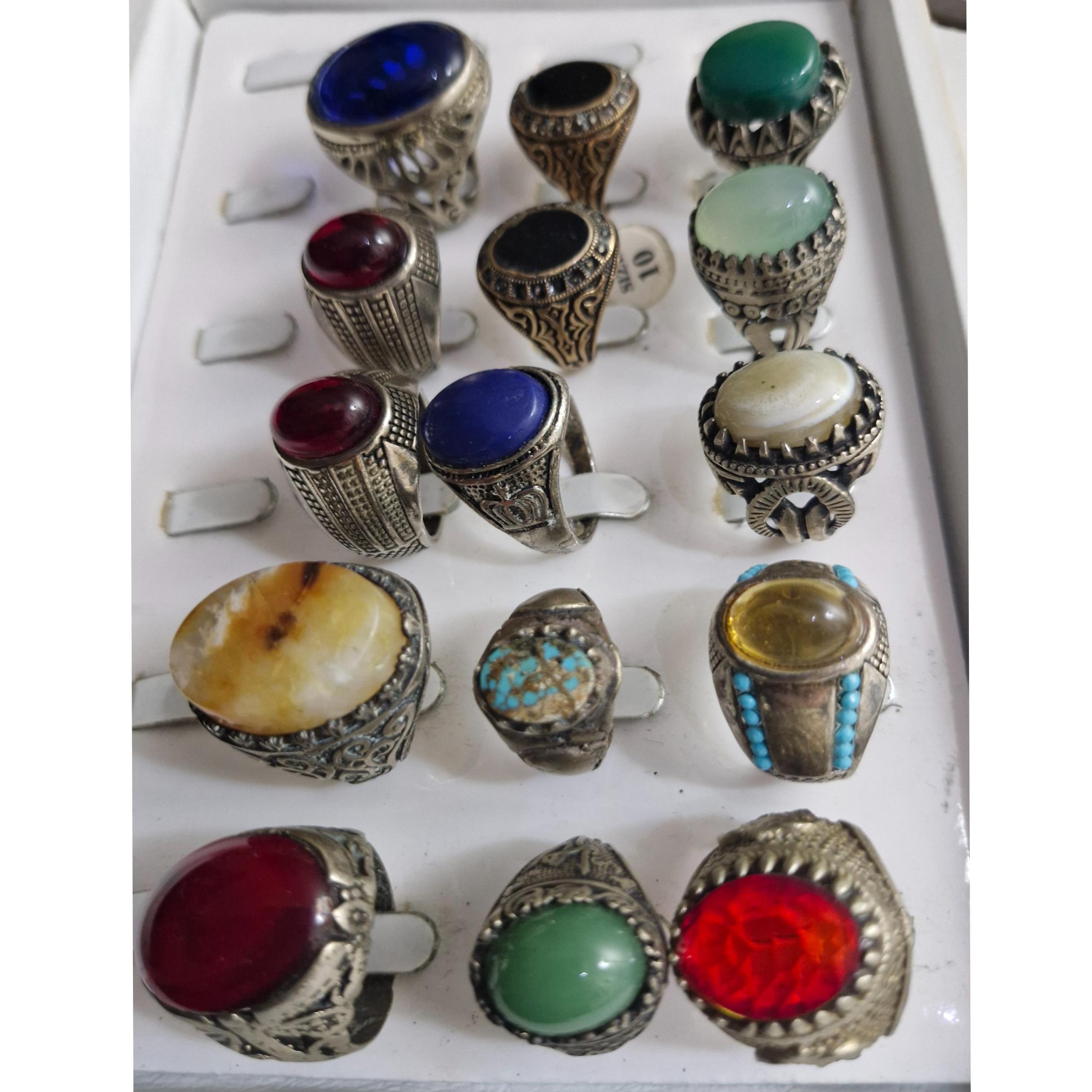 15 عدد انگشتر کلکسیونی با نگین های عقیق و غیره