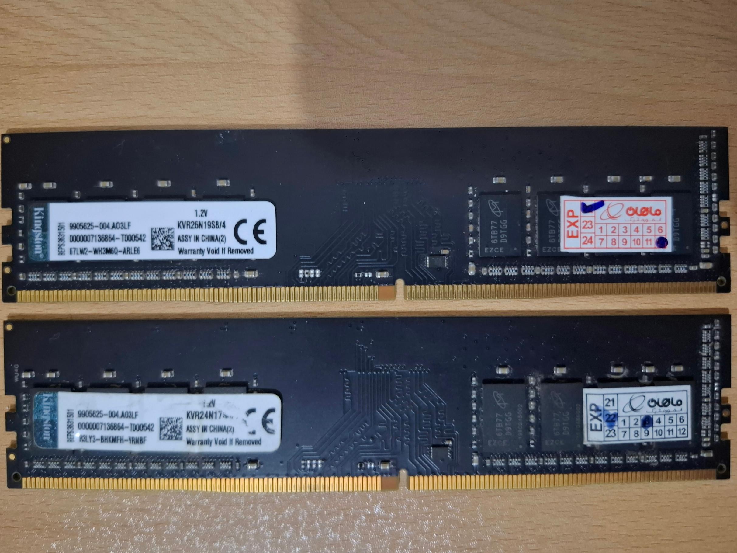 2 عدد رم 4 گیگ 2666 کینگستون DDR4