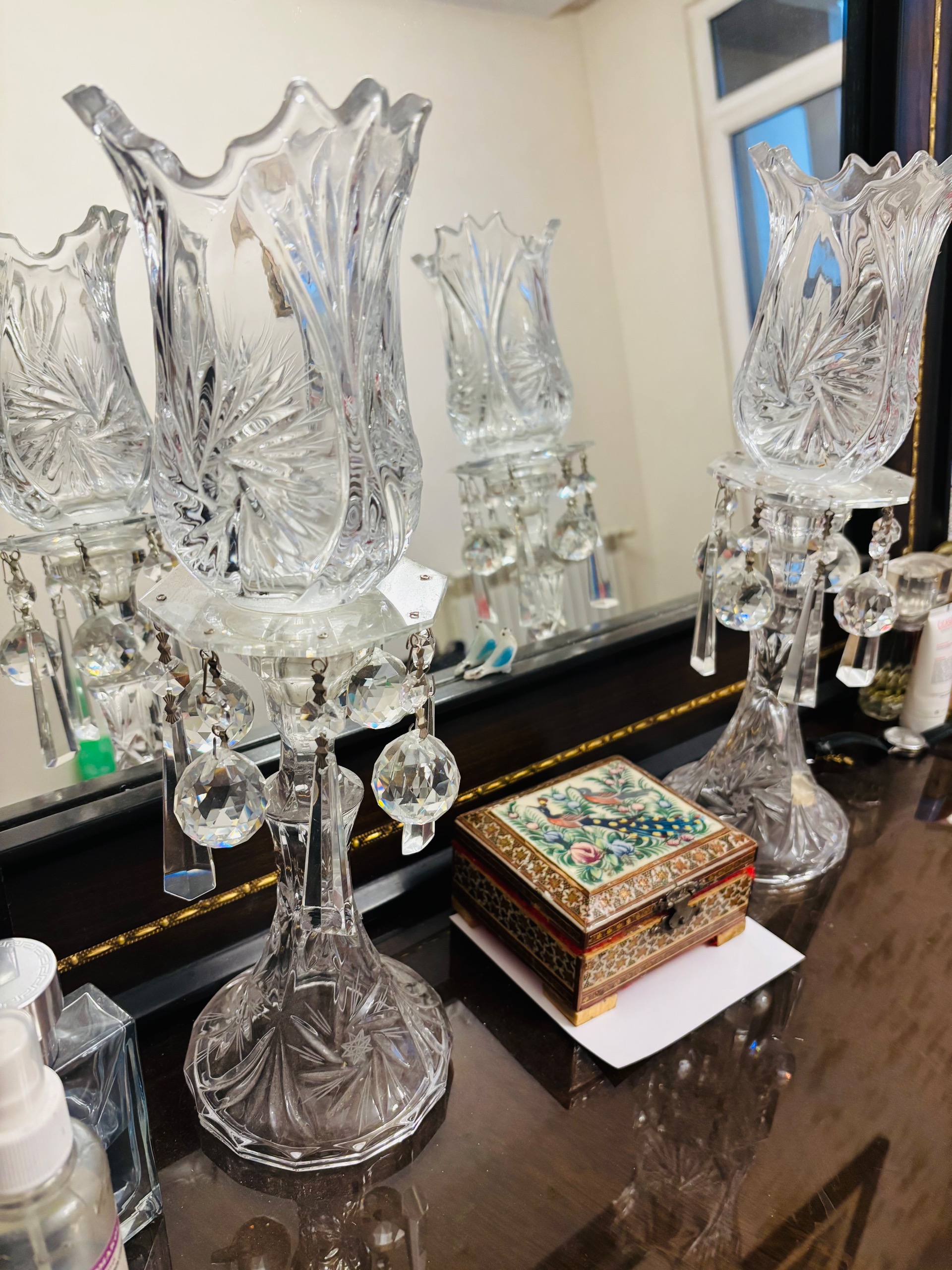 یک جفت شعمدان کریستال لاله
